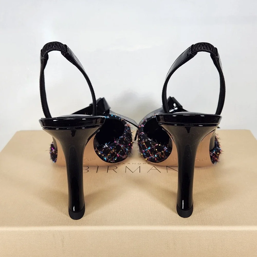 Alexandre Birman Clarita Bell Slingback Heels Womens Size 36.5 Multi Black Tweed